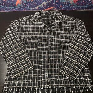 Men's Casual Button-Down Shirt Jacket - Black & White Plaid